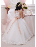 Beaded Tulle Petal Floor Length Flower Girl Dress Ball Gown